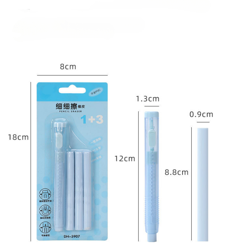 Transparent Press Retractable Eraser writing Correction tool Pen shape eraser Replaceable rubber core School Supplies Stationery
