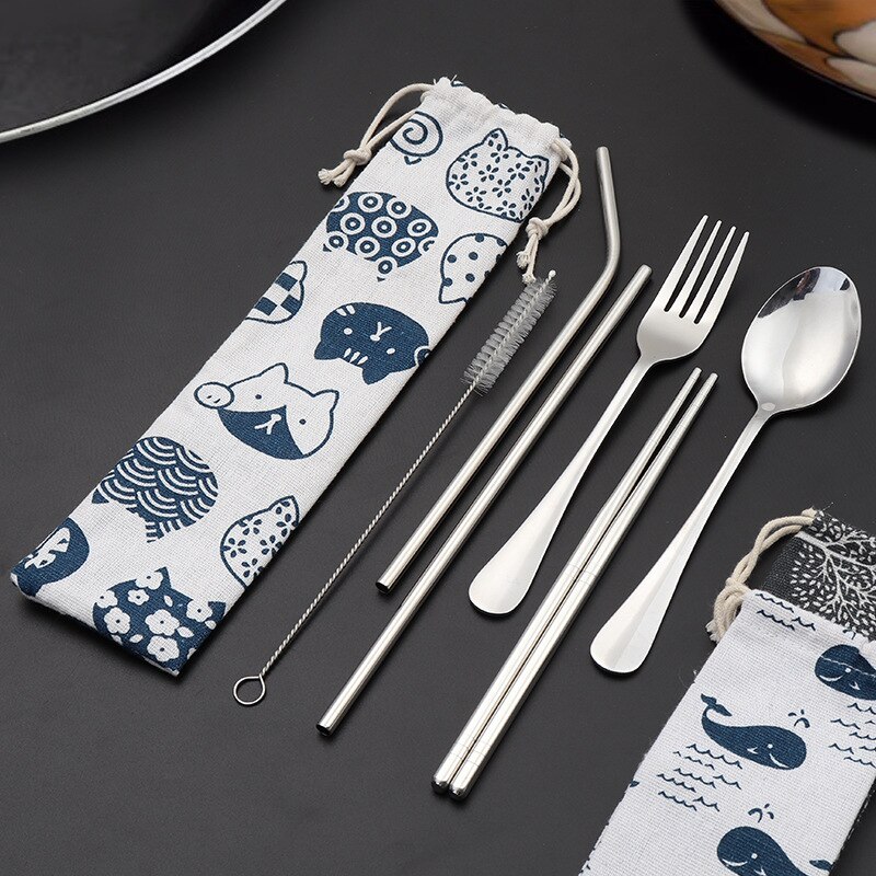 Portable Lunch Tableware Cutlery Set Stainless Steel Spoon Fork Travel Outdoor Knife Tableware Dining Canteen Dinnerware Sets