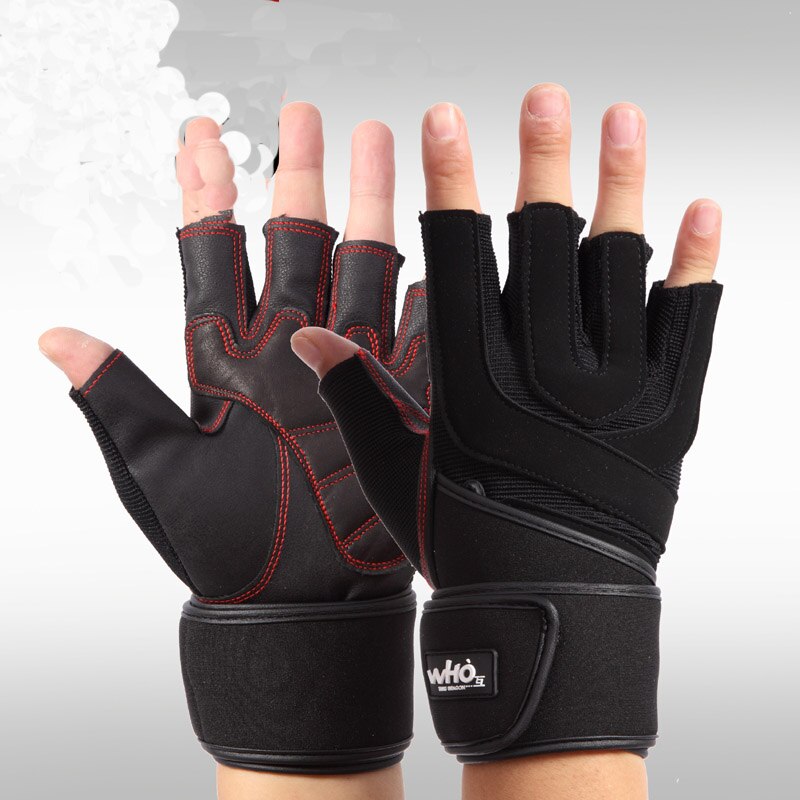Vægtløftning glovessoft læder gym handsker med håndledsstøtte dobbelt syede fingre og håndflade åndbar mesh lycra o