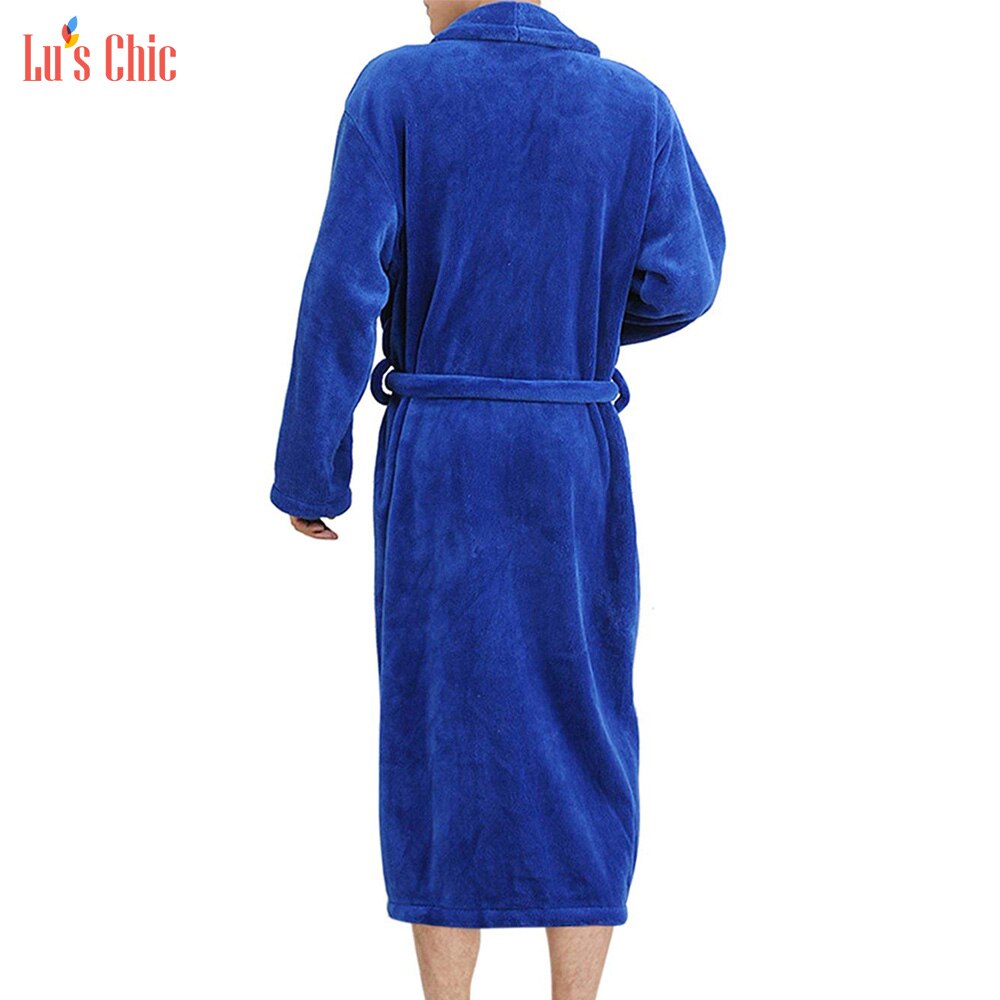 Lu's elegant menn fleece kappe plysj kimono badekåpe vintermyk varm lang nattkåpe husfrakk