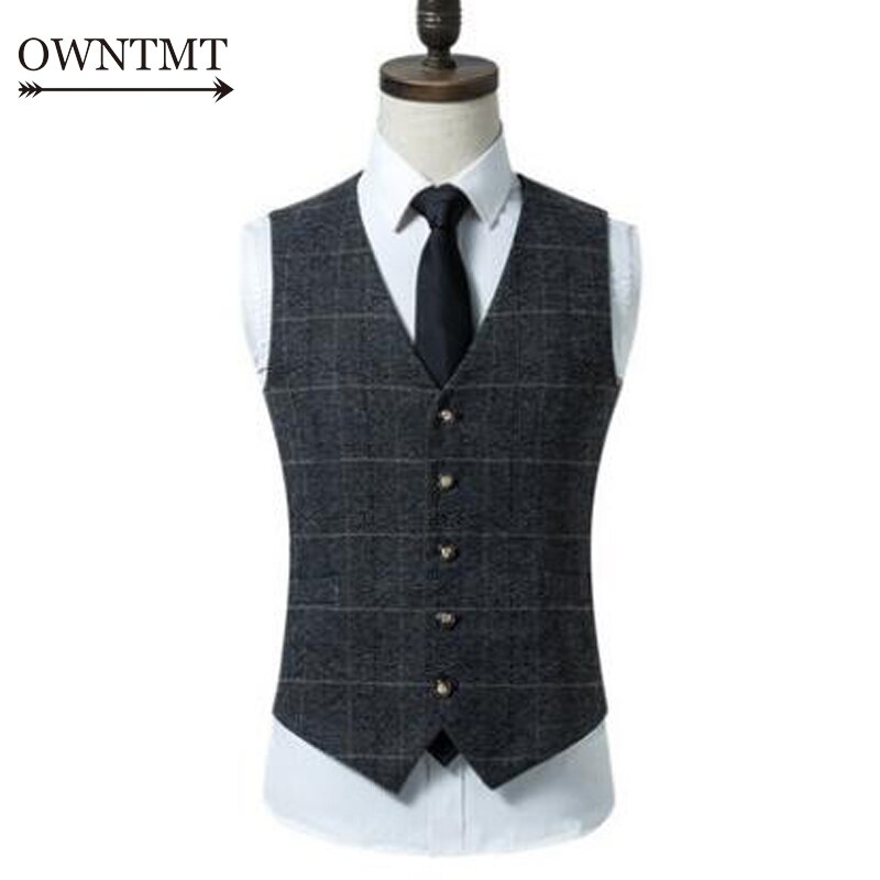 Heren casual mouwloos jasje heren formele vesten kostuum vest slanke wollen geruite vest britse herfst pak vest 5xl 6xl