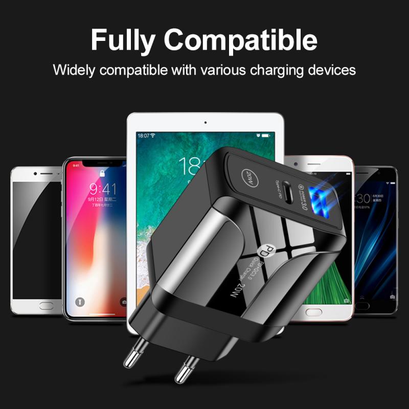 PD20W + Quick Charge 3.0 Usb Fast Charger Universal Wall Mobile Phone Tablet Chargers For Iphone 11 Samsung Huawei US EU UK Plug