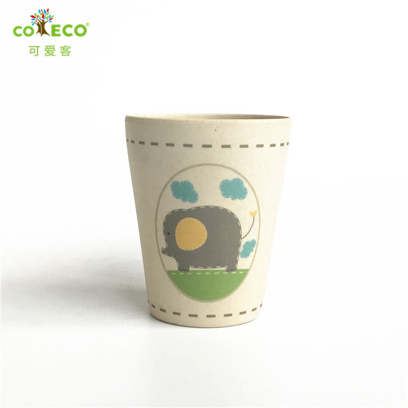 Taza de agua de fibra de bambú COECO para niños, taza de alimentación de bebé respetuosa con el medioambiente, taza de zumo de leche con dibujos para niños: Round Elephant