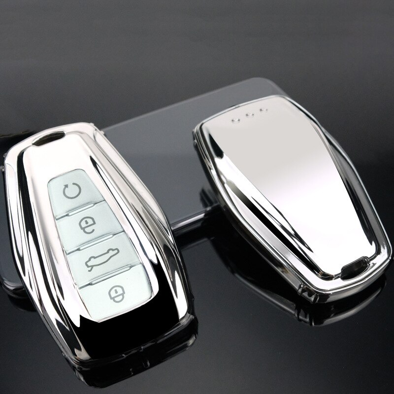 Soft TPU Car Remote Key Case Cover Holder Shell Geely Coolray 4 Buttons Car Styling Accessories Fob Buckle Keychain: Sliver only case