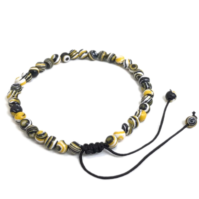 4mm Stone Beads Adjustable Bracelet For Men Shell turquoise malachite Chalcedony Onyx Woven Bracelets Women Yoga Jewelry: SILVER PLATED