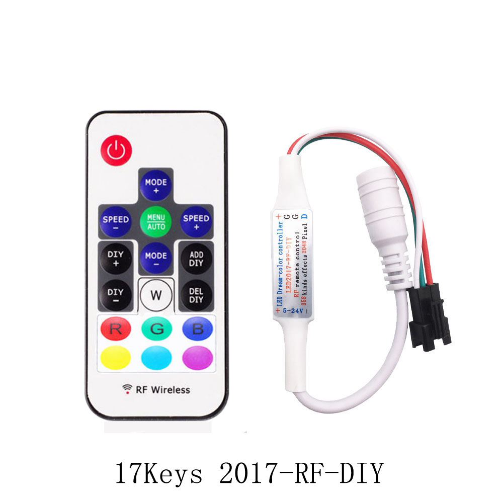 WS2812B WS2811 Led Pixels Strip Controller 3Keys RF 14/17/21Keys USB/DC Led Light Tape Remote Controller DC5-24V: Pink