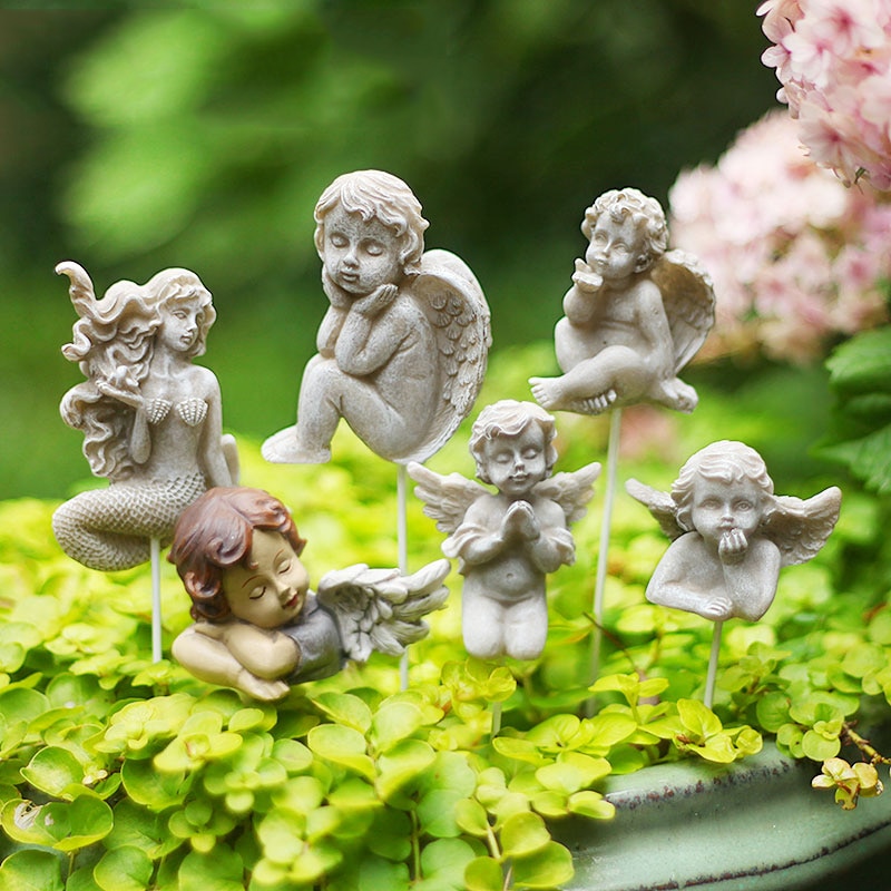 3Pcs/Set Mini Mermaid Miniatures Artificial Garden Fairy Angel Elf Resin Crafts Decorations Succulent Potted Plants For Home