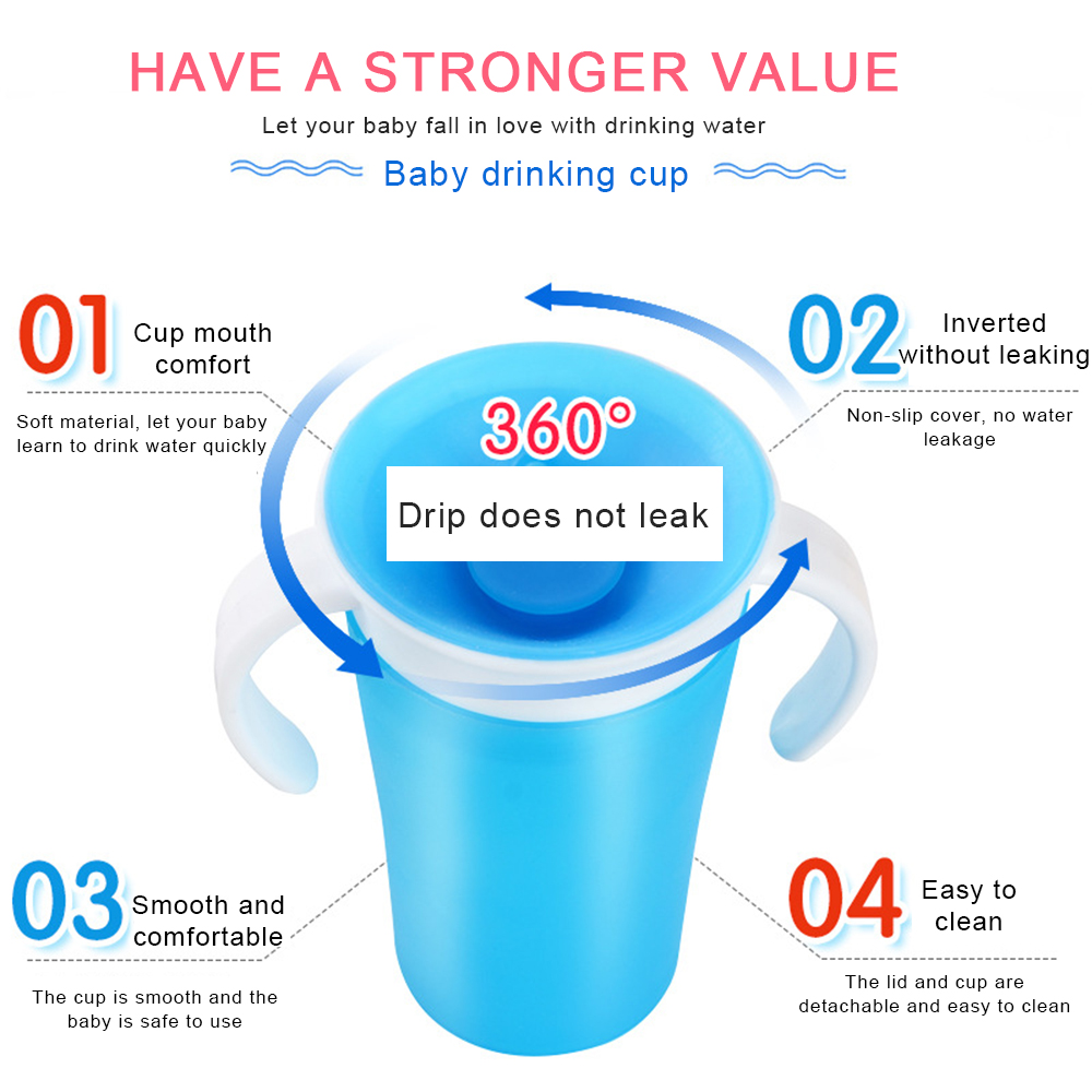 Tasse à boire pour l'apprentissage des bébés | À 360 degrés avec Double poignée anti-fuites pour nourrissons, gobelets d'eau, tasse magique d'entraînement pour bébé
