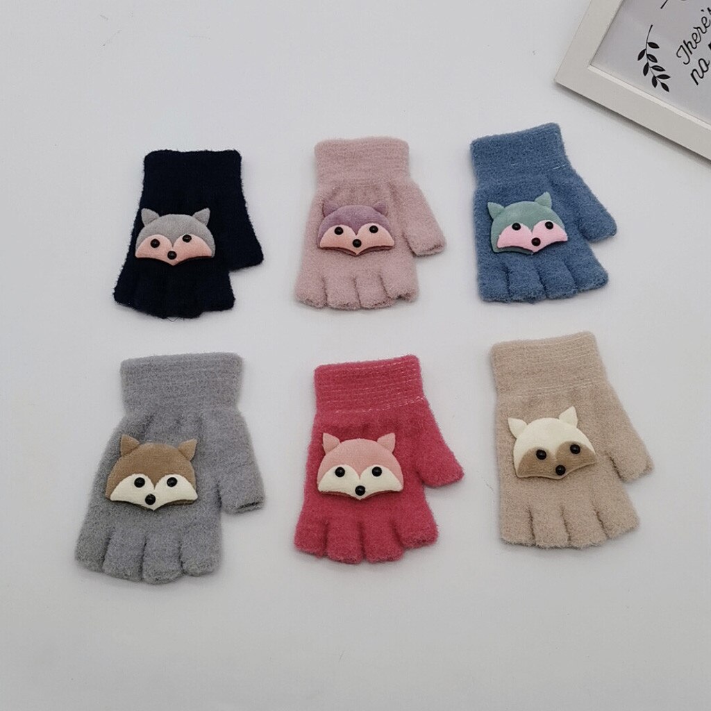 Kids Baby Jongen Meisje Leuke Warm Cartoon Patchwork Half Vinger Vingerloze Wanten Handschoenen Vingerloze Pols Wanten Vrouwelijke Handschoenen