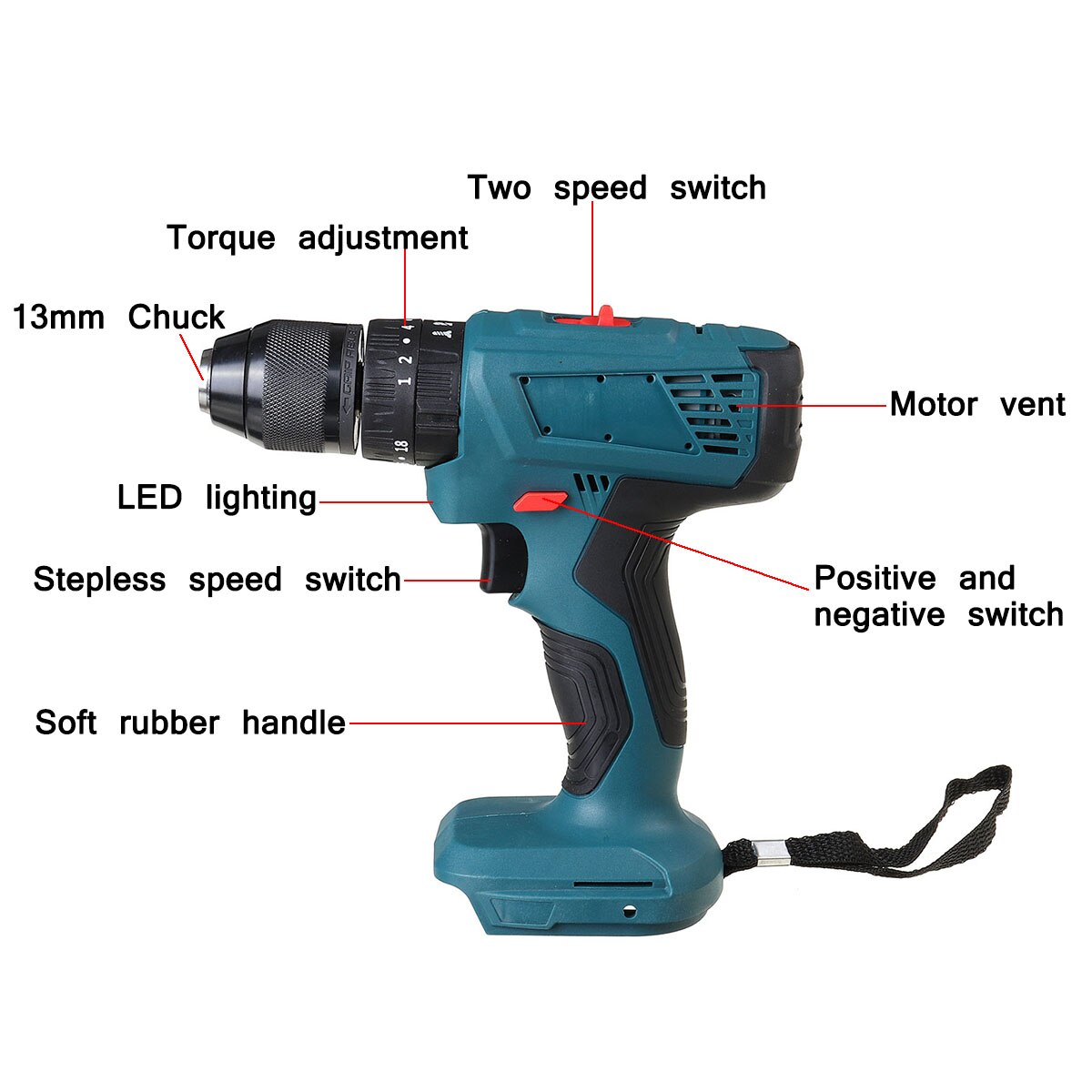 3IN1 Drillpro Cordless Electric Impact Drill 13mm Rechargeable Electric Screwdriver Drill Power Tool for Makita Battery