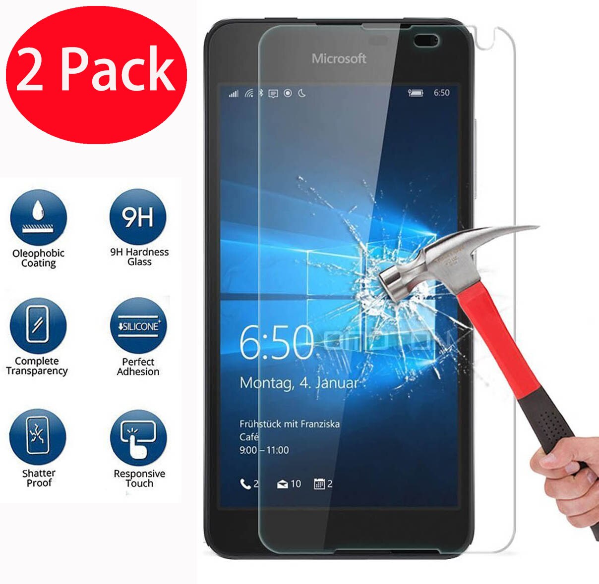 2Pcs Tempered Glass Screen Protector For Nokia Lumia 435 530 535 550 630 640 950 1320 XL