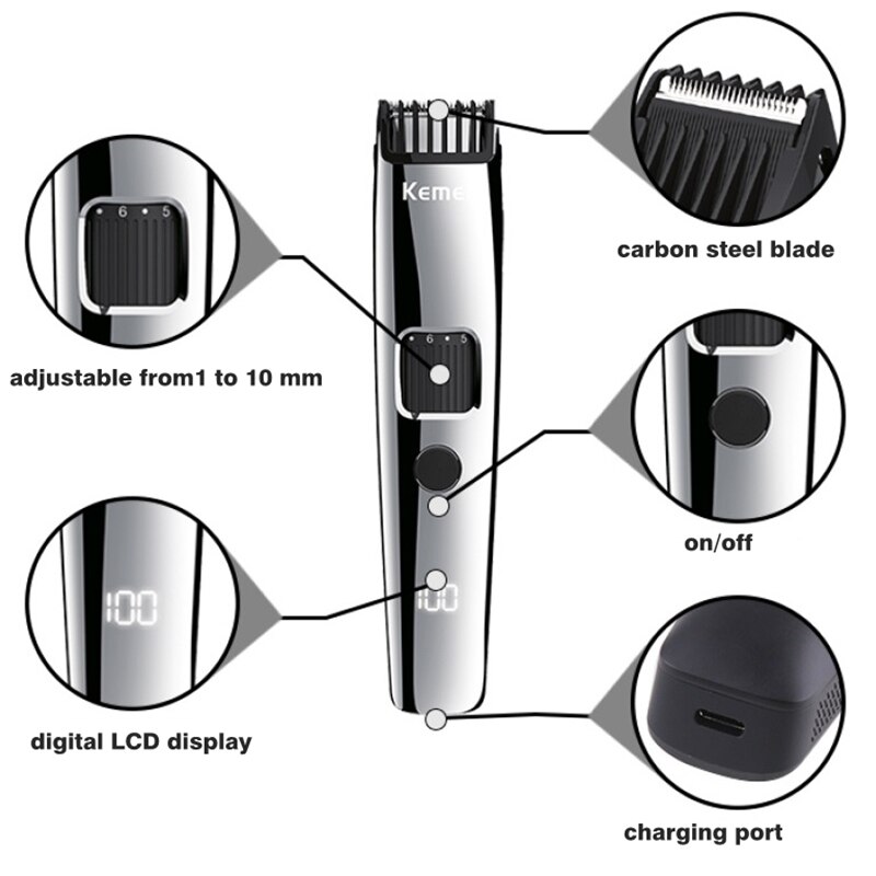 Original LCD display rechargeable adjustable beard trimmer electric hair trimmer for men hair cutting machine from 1mm to 10mm