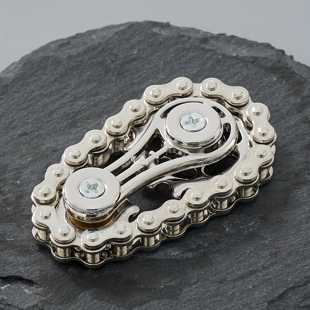 Piñones volante dedo Gyro Fidget Spinner antiestrés ansiedad cadenas de bicicleta de Metal EDC Spinner Fidget juguetes para adultos: Plata