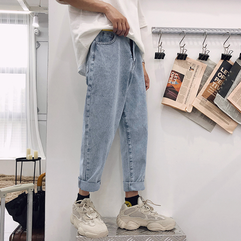 Lappster blå skinny jeans mænd harembukser herre japansk streetwear hip hop denim bukser mandlige koreanske mode løse bukser: Xl