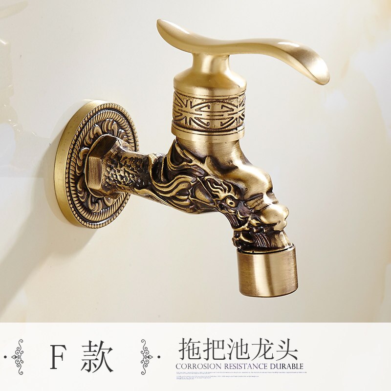 Pure Copper Carved Wall Bottle Tap Bibcock Retro Tap Anticorrosive Decorative Outdoor Garden Faucet Washing Machine Mop Tap: F