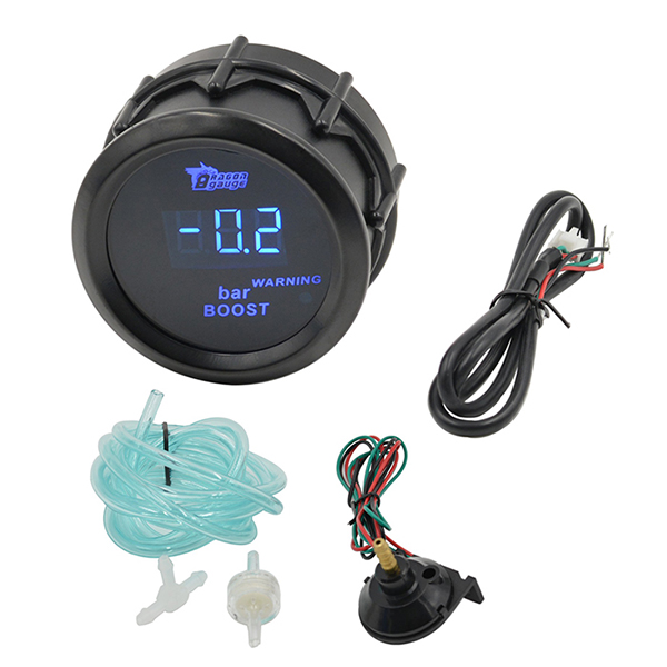 Dragon 2 Inch (52mm) Digital Auto Car Turbo Boost Gauge -1~2 Bar Meter Blue Backlight Red Warning Tips: Boost gauge