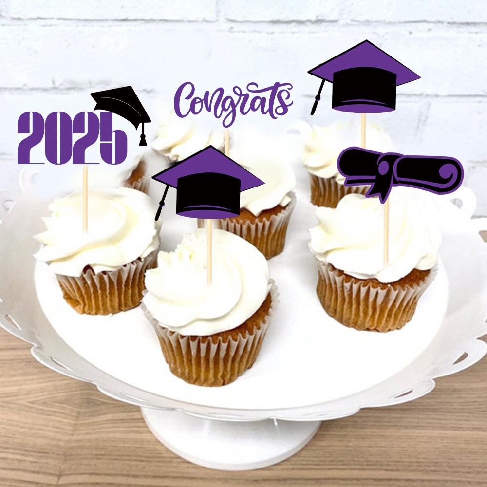 16pcs Glitter Graduation Cupcake Toppers Class of Congrats Grad Cap Diploma Cupcake Picks for Graduation Party Decorations