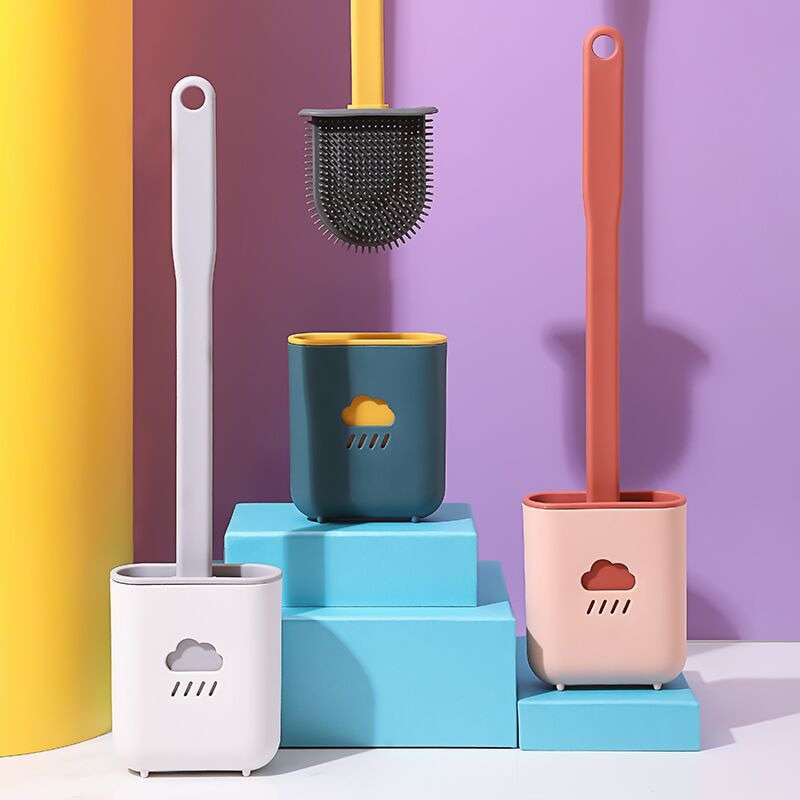 Cabezal plano de cepillo de silicona para inodoro, cepillo Flexible de cerdas suaves con soporte de secado rápido, accesorio de limpieza para huecos de baño