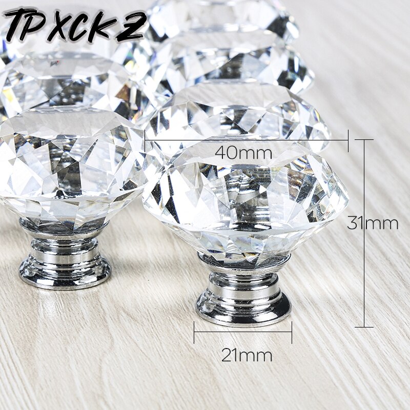 16Pcs 40Mm Diamant Vorm Crystal Glass Knoppen Kast Lade Pull Keukenkast Deur Kledingkast Handles Hardware