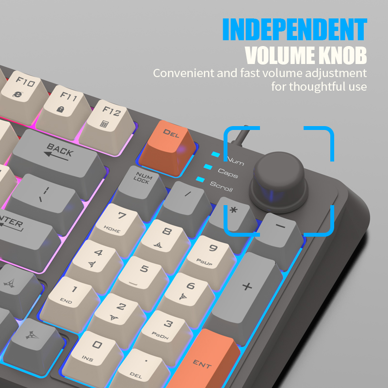 XUNFOX K82 Gamingowa Klawiatura Gamingowa Świecąca Przewodowa USB Komputer Stacjonarny/Notebook Dostępna 19-klawiszowa bezdotykowa pokrętło do regulacji głośności