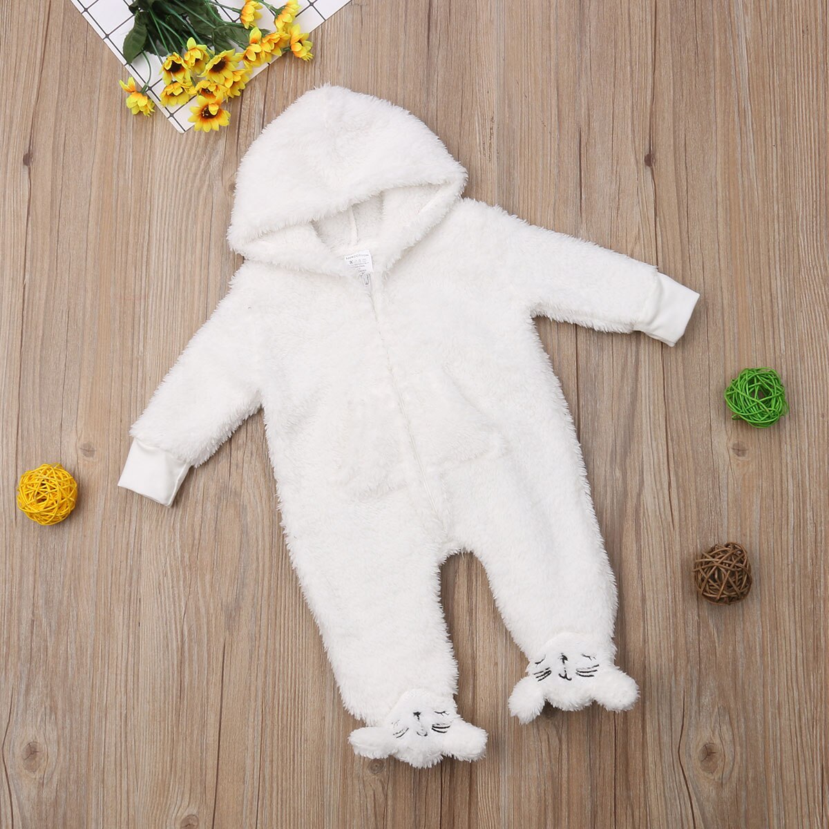 Pasgeboren Baby Jongen Meisje Fuzzy Hooded Romper Baby Winter Warm Rits Jumpsuit Outfits Set Kleding 0-12 m