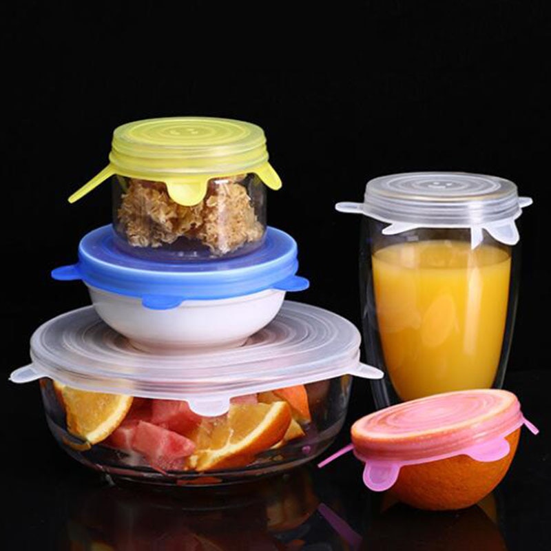 6 pçs/pçs/set tampas de silicone para alimentos cozinha reutilizável capa de silicone alimentos frescos mantendo selado quente frio disponível