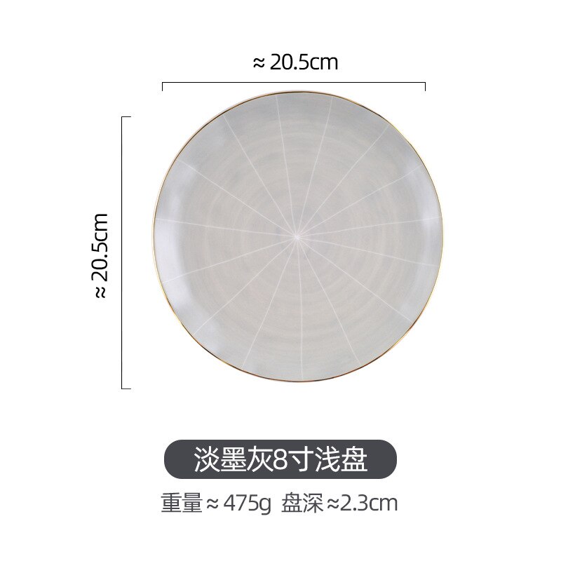 Gouden Rand Porselein Diner Plaat Set Ronde Keramische Serveerschaal Servies Set Plaat Schotel Kom Servies Set: Light Grey