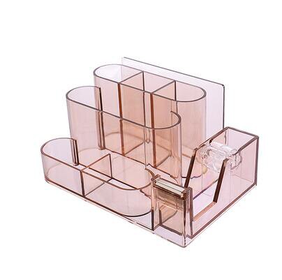 Transparent Stationery Storage Box Desk Organizer Plastic Compartment Pen Holder Office Accessories organizador: pink