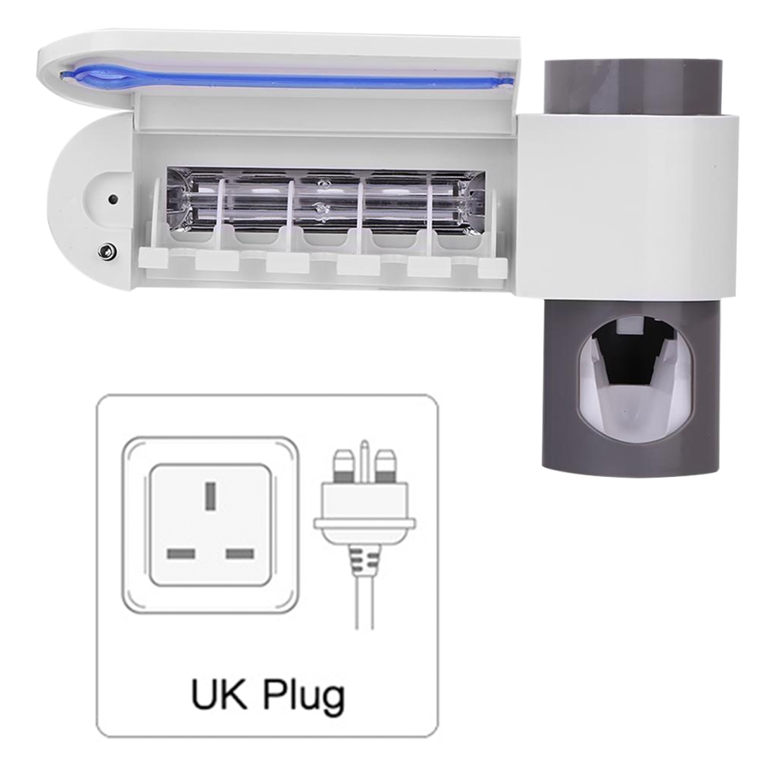 Antibacteria 2 in1 UV Light Ultraviolet Toothbrush Holder Automatic Toothpaste Squeezers Dispenser Home Bathroom Accessories Set: UK Plug