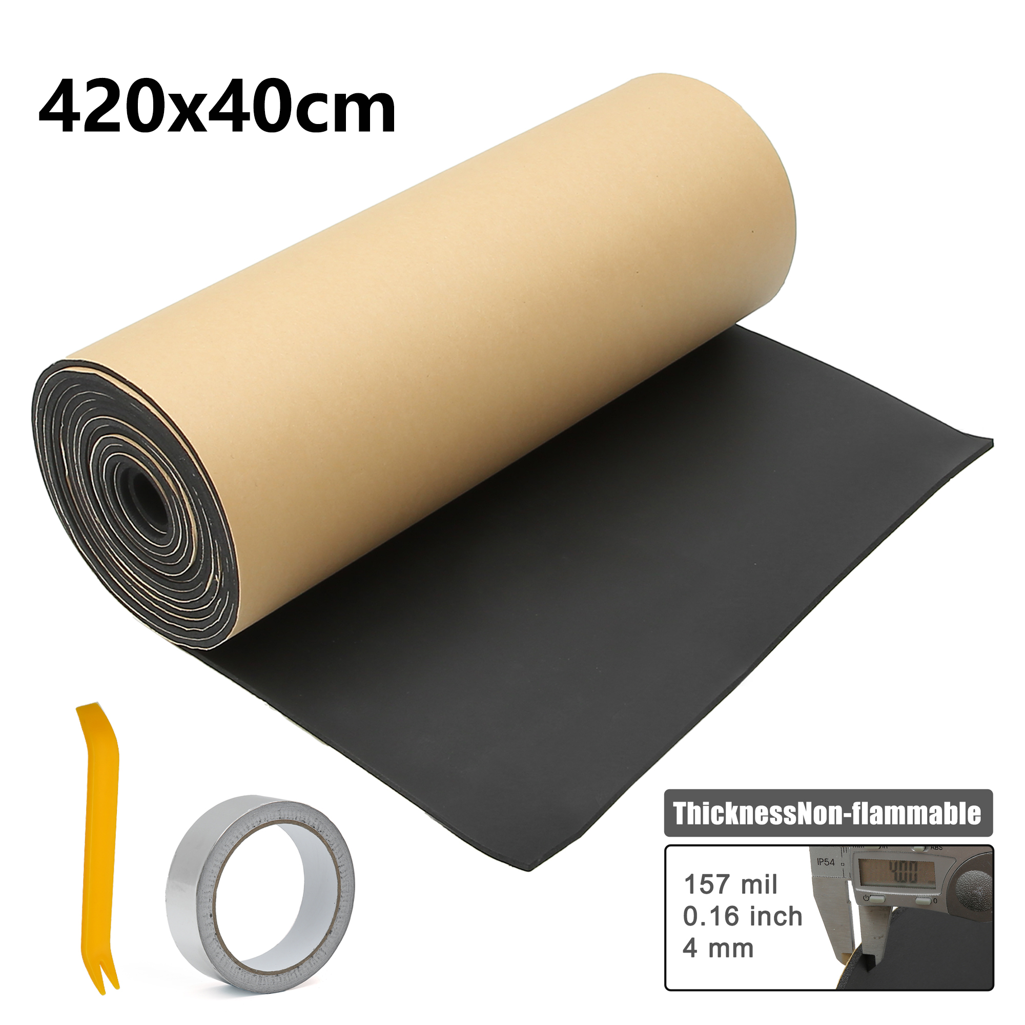 UXCELL-alfombrilla amortiguadora de sonido, 420x40cm, 4mm, 18 pies cuadrados, almohadilla de aislamiento térmico Universal para puerta de coche, amortiguación de suelo, espuma autoadhesiva, 1 rollo: Negro