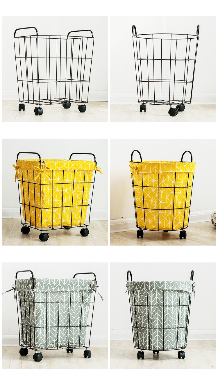Fabric hamper Nordic wrought iron toy storage basket large laundry home bucket simple dirty clothes
