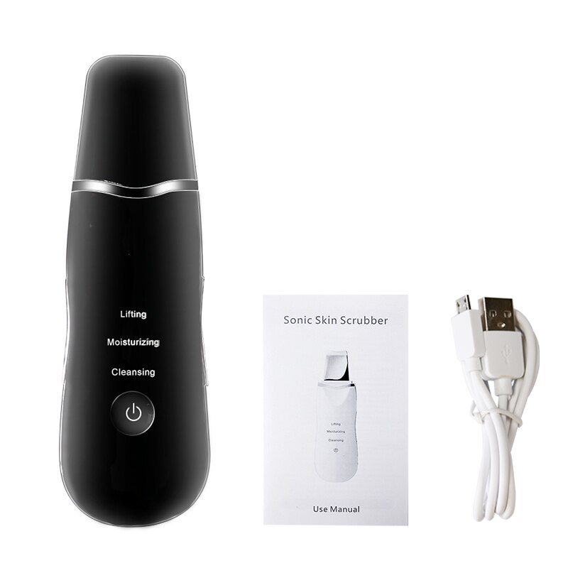 Machine de nettoyage de visage profonde d'ion d'épurateur de peau faciale ultrasonique professionnelle Instrument Rechargeable de soin de beauté d'épurateur de visage: Black-No Box