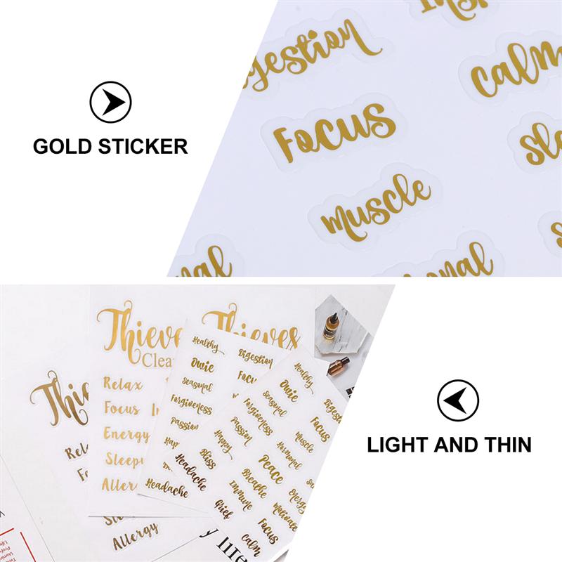 5 blätter Ätherisches Öl Flasche Aufkleber Selbst-Klebstoff Rollenwechsler Goldenen Buchstaben Etiketten Schild Aufkleber Ätherisches Öl Flasche Etiketten