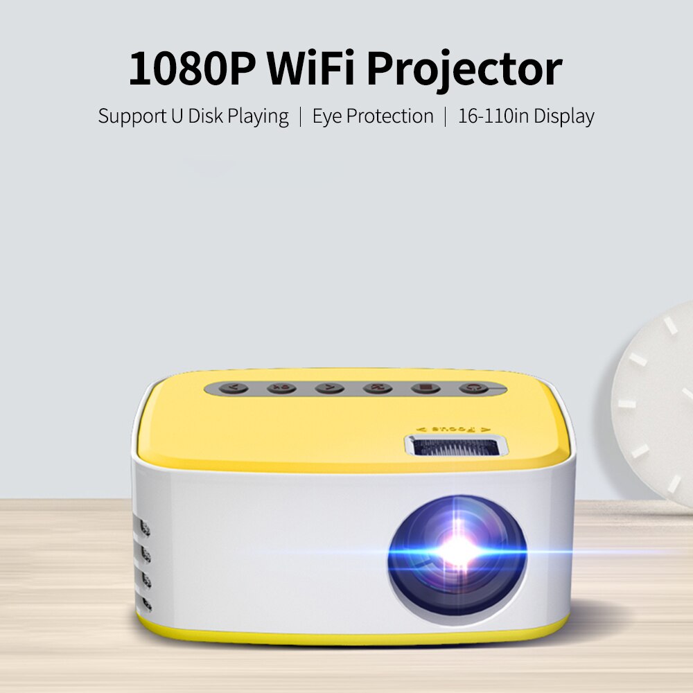 1080P Wifi Home Projector Voor Telefoons 16-110in Display Ondersteuning U Disk/Externe Harde Schijf Spelen Flexibele Voeding geel