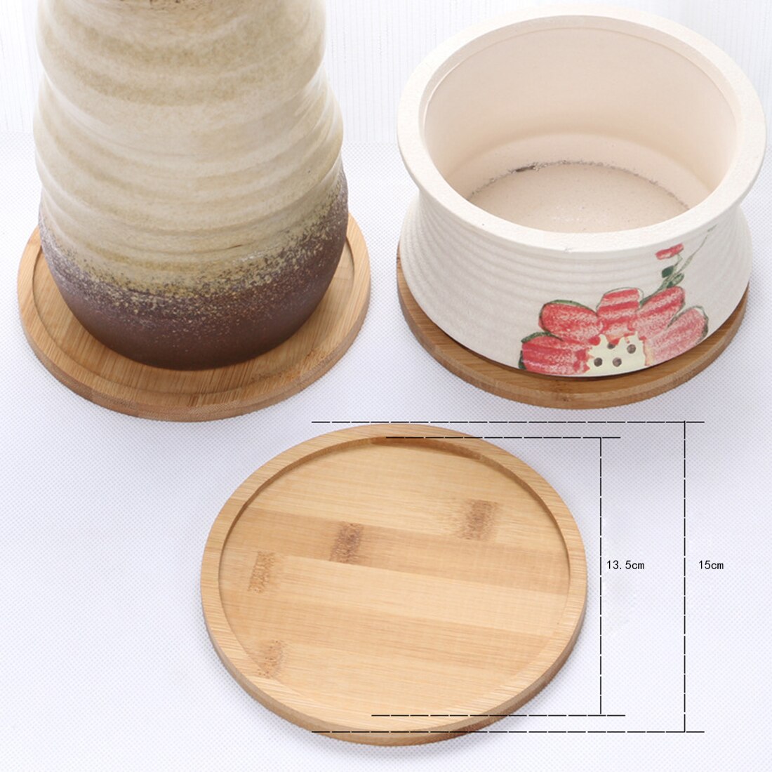 Mini desktop pottebunn bambus rund skuff for saftige blomsterplanter hjem hage dekor - rund bambus holder
