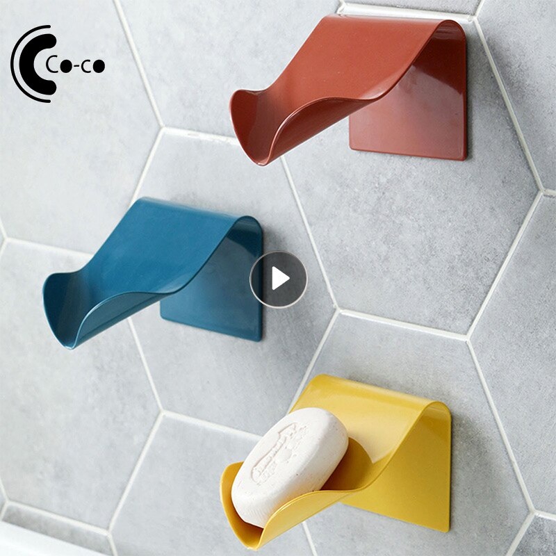 1PC Soap Holder Wall Mounted Hanging Bathroom Shower Soap Dish Shower Plates Soap Storage Drain Plastic Soap Tray Rack