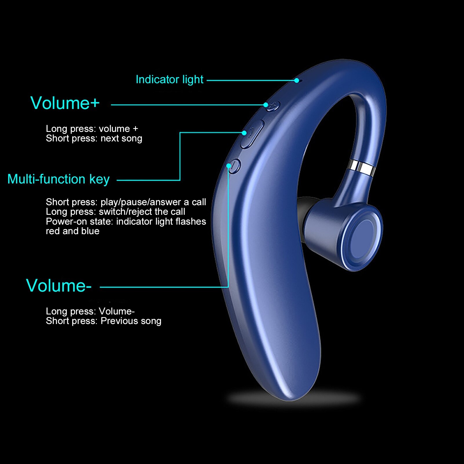 1pc bluetooth 5.0 draadloze oordopjes oorhaak zakelijke sport oorhaak oordopjes headset bluetooth oordopjes voor iphone samsung xiaomi