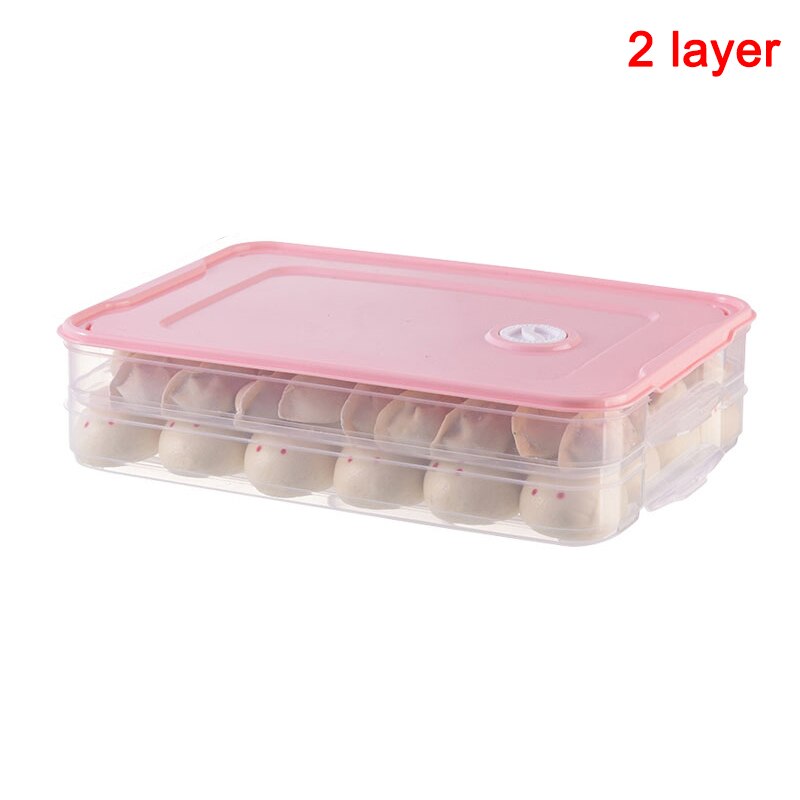 Container Airtight Food Preservation Tray Refrigerator Dumplings Storage Organizer Box with Lid FAS: pink-2 layers