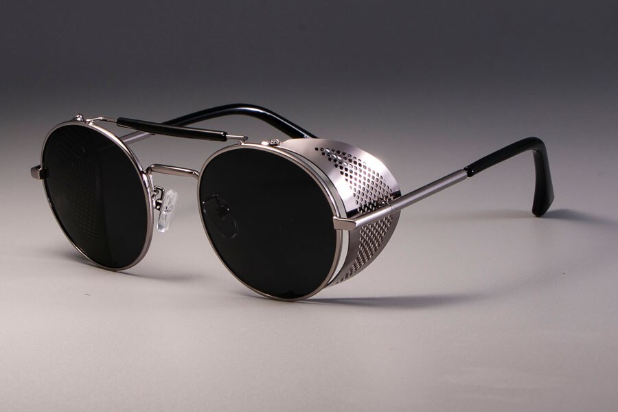 zml14 Retro Round Metal Sunglasses Steampunk Men Women Brand Glasses Oculos De Sol Shades UV Protection: silver black