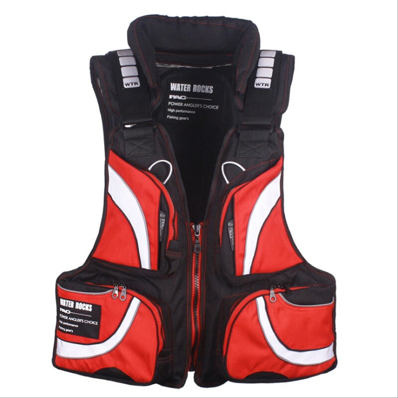 Sea fishing vest life jacket rock fishing service boat fishing multi-function high buoyancy fishing vest: red