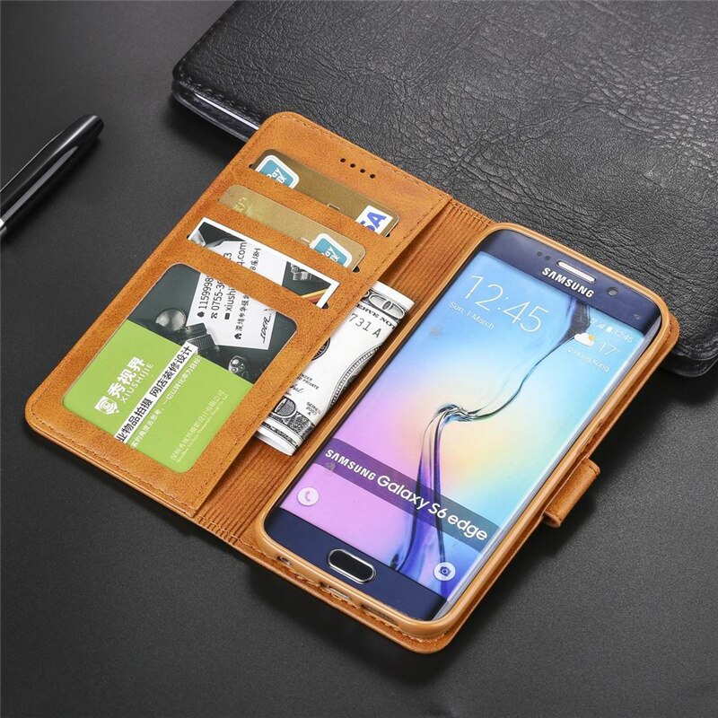 S6 kotelo etui samsung  s6 kotelo läppä puhelimen kansi hoesje samsung galaxy  s6 reunakotelo nahka 9 korttipidike lompakko laukut coque  s6