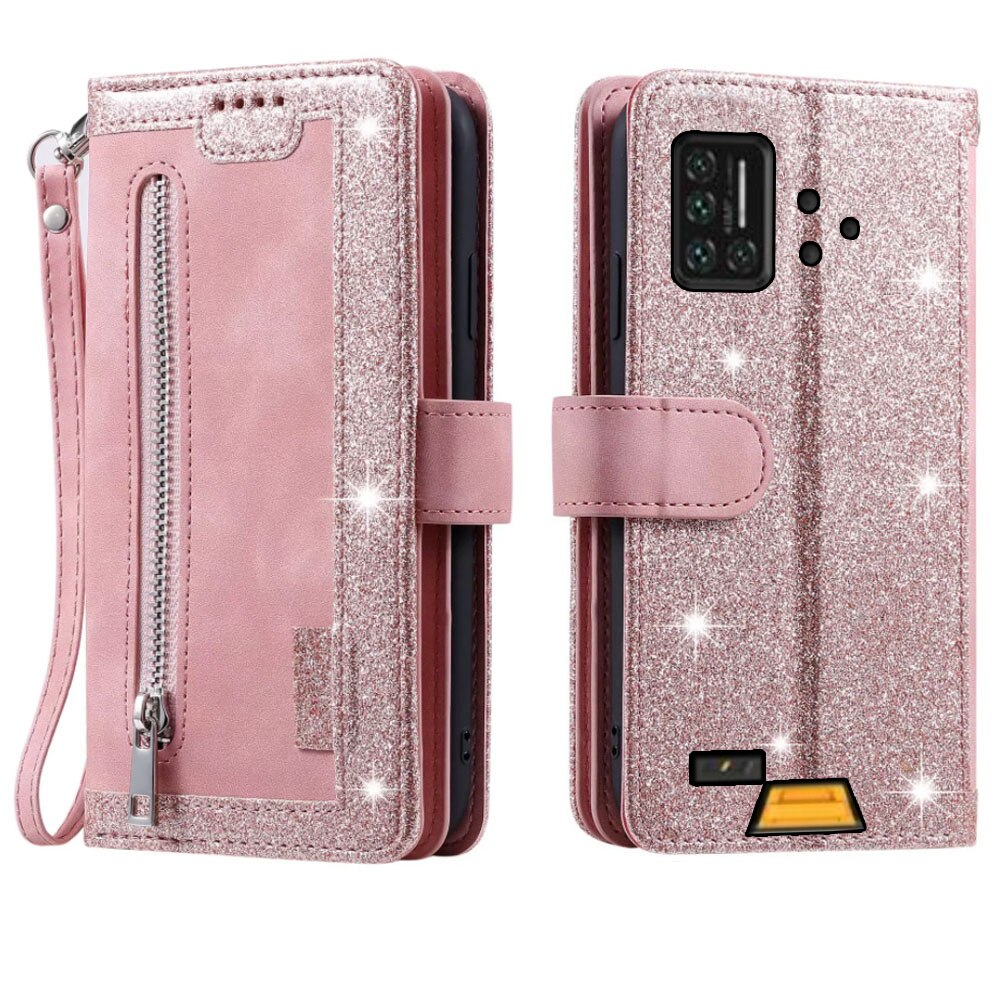 9 Kaarten Wallet Case Voor Umidigi Bison Case Card Slot Rits Flip Folio Met Polsband Carnaval Voor Umidigi Bison cover: pink