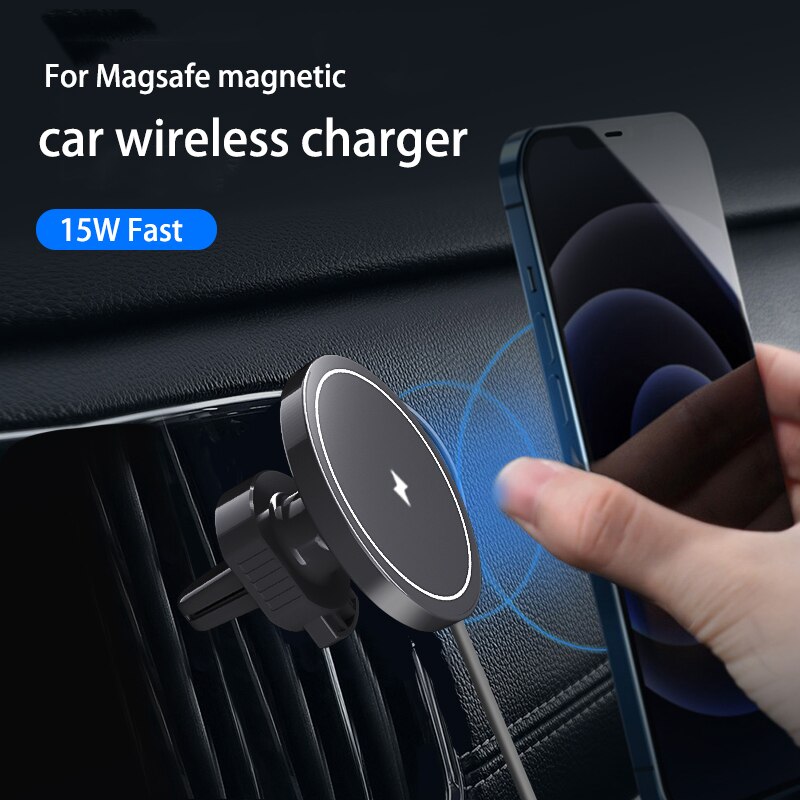 Magnetic wireless car charger mount for iphone 12 mini pro max, macsafe 15w max fast charging air vent mount, mini car phone holder