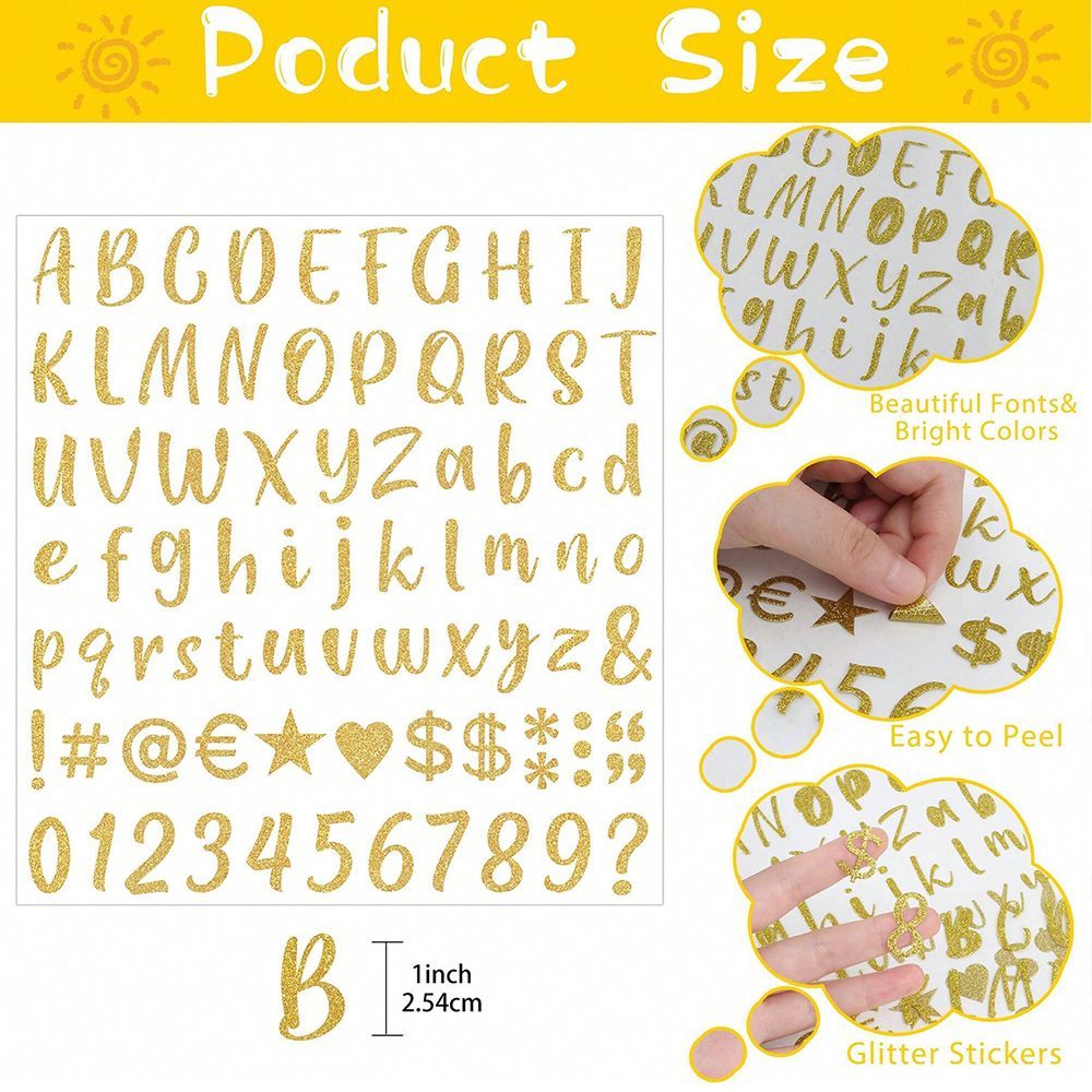 8 Vellen Glitter Letter Stickers Zelfklevende Glitter Alfabet Nummer Etiketten Stickers voor Scrapbook Waterflessen Ambachten Decor