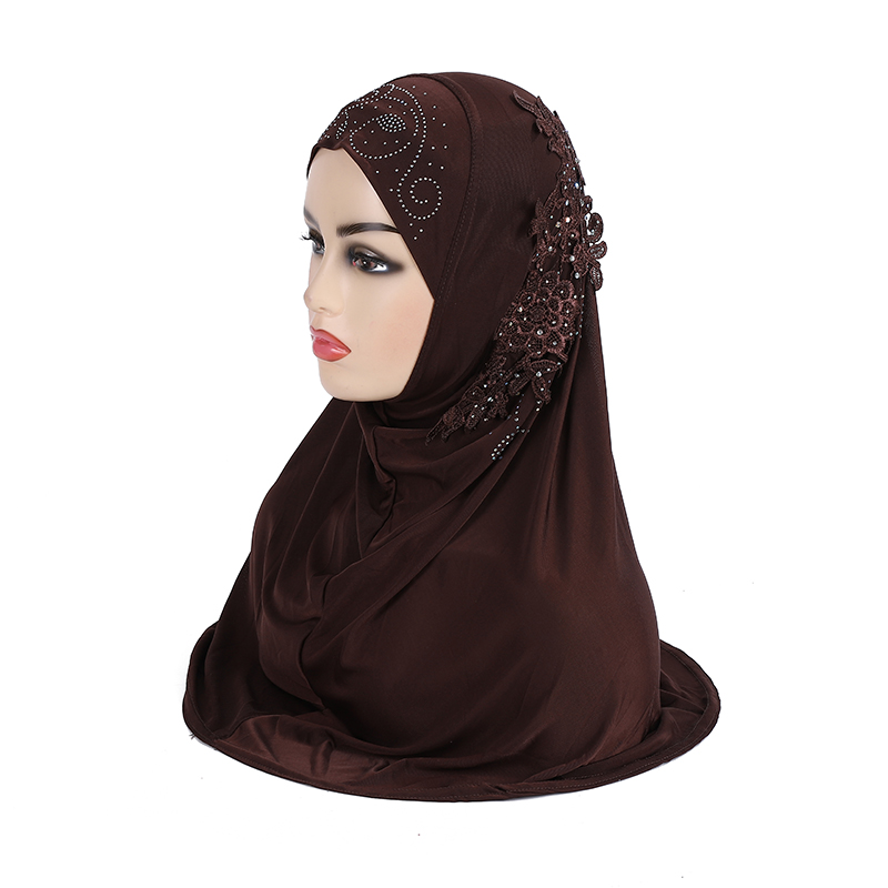 H027 Hermosas chicas adolescentes hijab musulmán con encaje y piedras bufanda islámica chal pañuelo sombrero armia tirar en envoltura de Ramadán