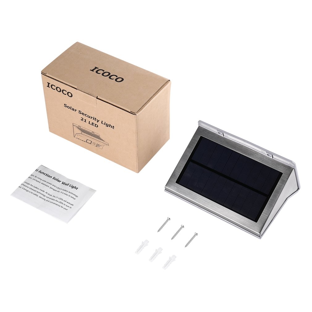 Icoco 21 ledet 330lm bevegelsessensor innebygd batteri energibesparende lang levetid multifunksjons aktivert solsikkerhet vegglampe: misligholde tittel