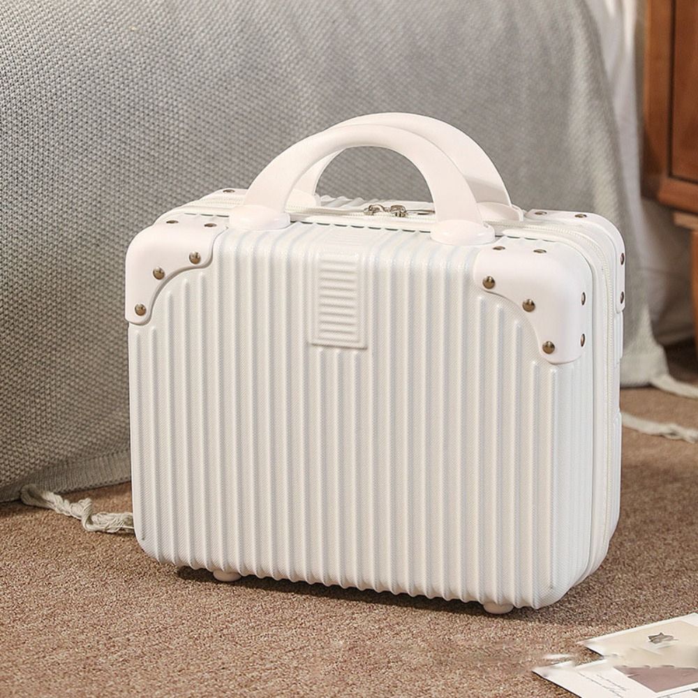 Mini valise de voyage 14 pouces, boîte à cosmétiques, valise à main, trousse de maquillage, petite boîte à mot de passe, valise d'embarquement: Beige