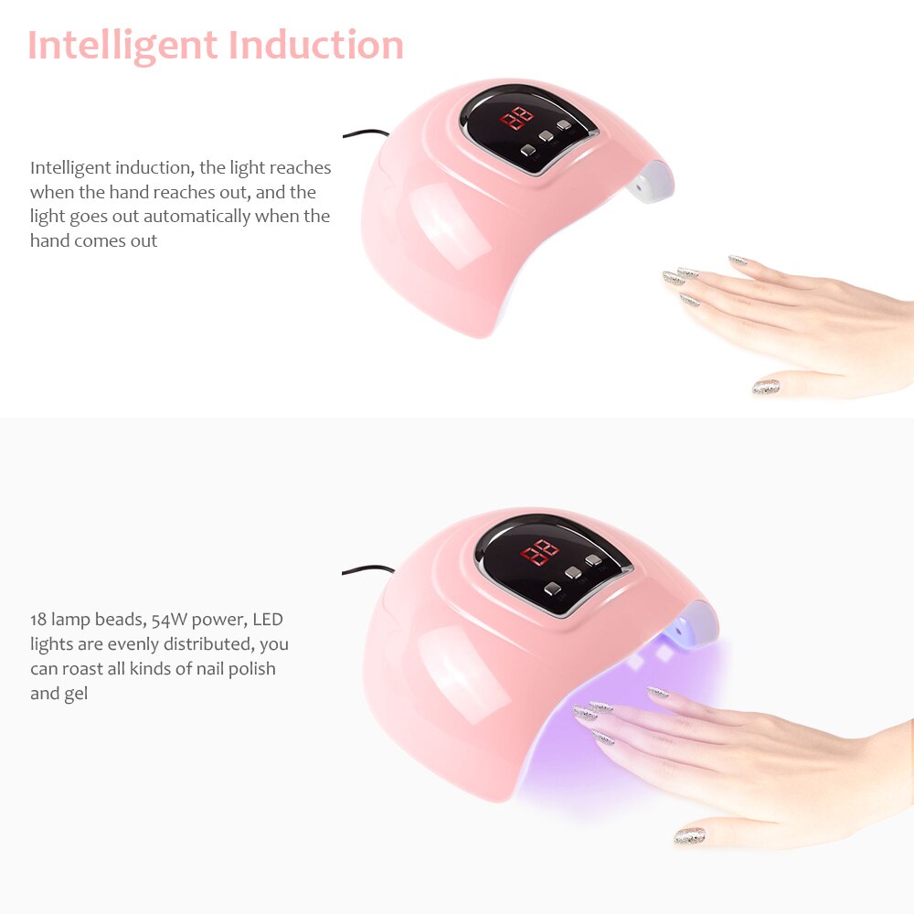 54w uv neglelampe negletørrer negle gel tørrer led hærdningsmaskine fingernegle tånegle gel hærdende nail art maskine nail art værktøj