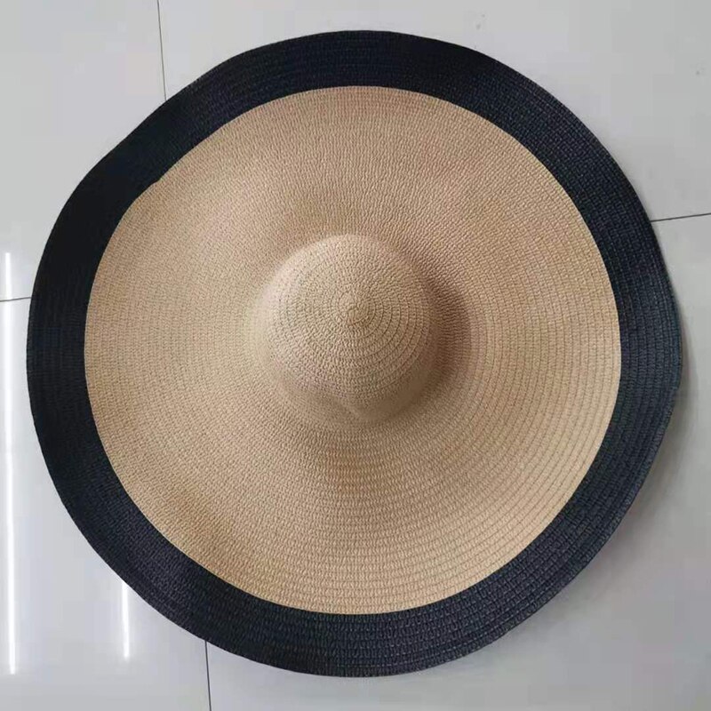 Summer Oversize Beach Hats For Women 25CM Brim Large Straw Hat Sun Protection Party Travel Hat: beige black