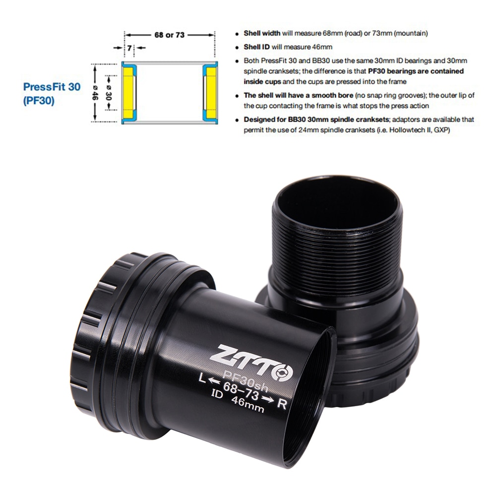 ZTTO PF30sh PF30 24 GXP-Adaptador de rodamientos inferiores de bicicleta, prensa de ajuste, eje de bloqueo para piezas de bicicleta de montaña y carretera, juego de cadena de bielas de 24mm